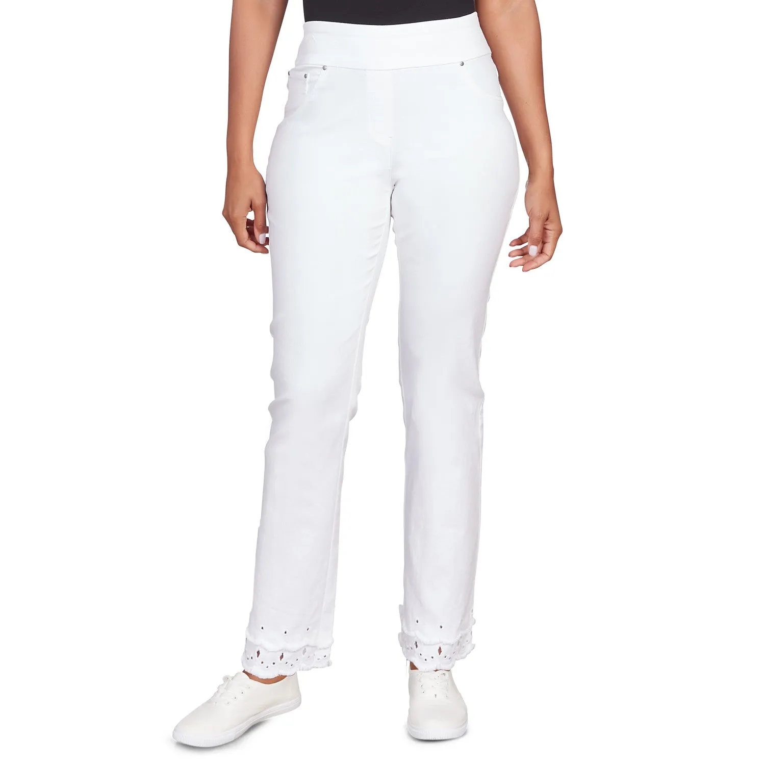 036- Ruby Road Double Fringed White Stretch Jeans