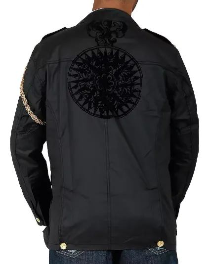 BLANCO LABEL LA COSA NUESTRA MEN'S MILITIA JACKET WITH CHAIN DETAIL BLACK - BL-6041