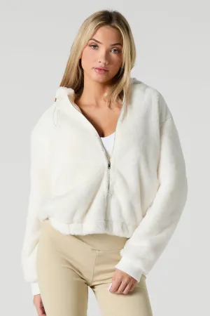 Blouson à capuchon en similifourrure avec fermeture à glissière