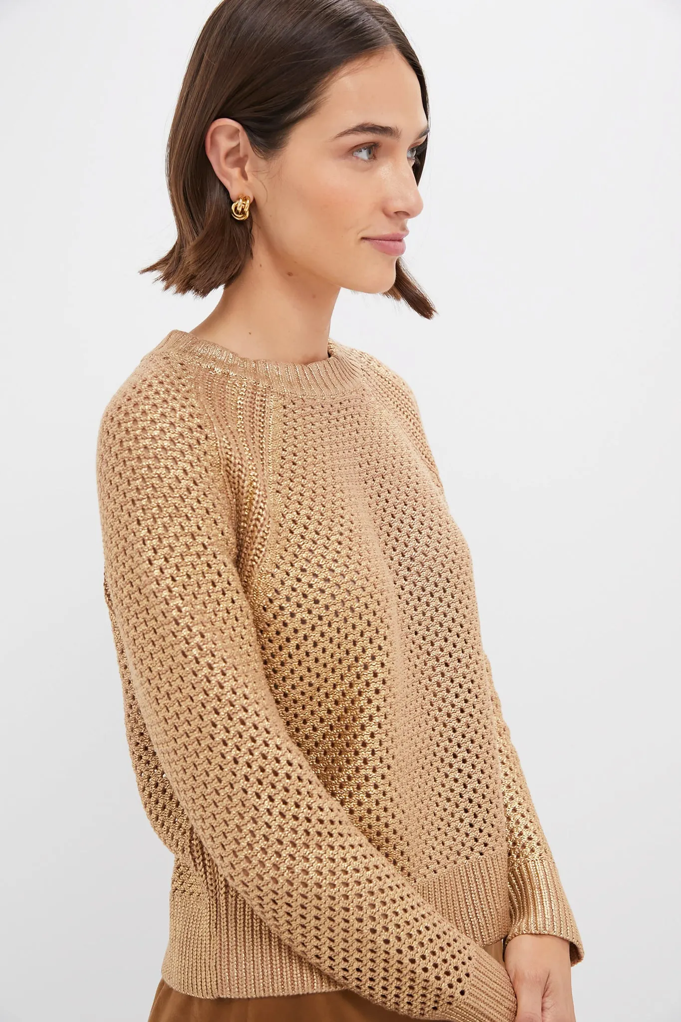 Gold Crochet Aspen Crewneck Sweater