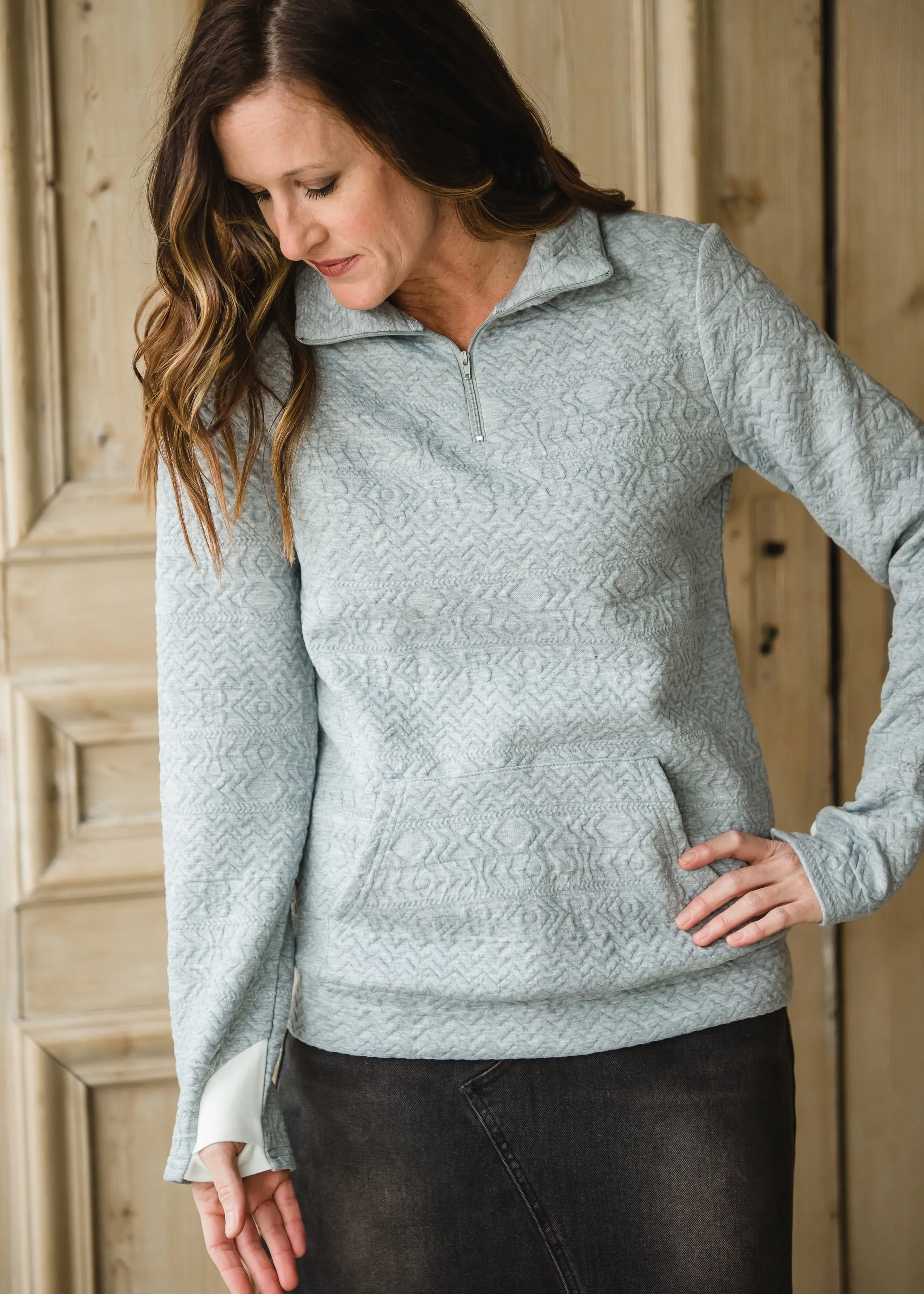 Gray 1/4 Zip Textured Sweater - FINAL SALE