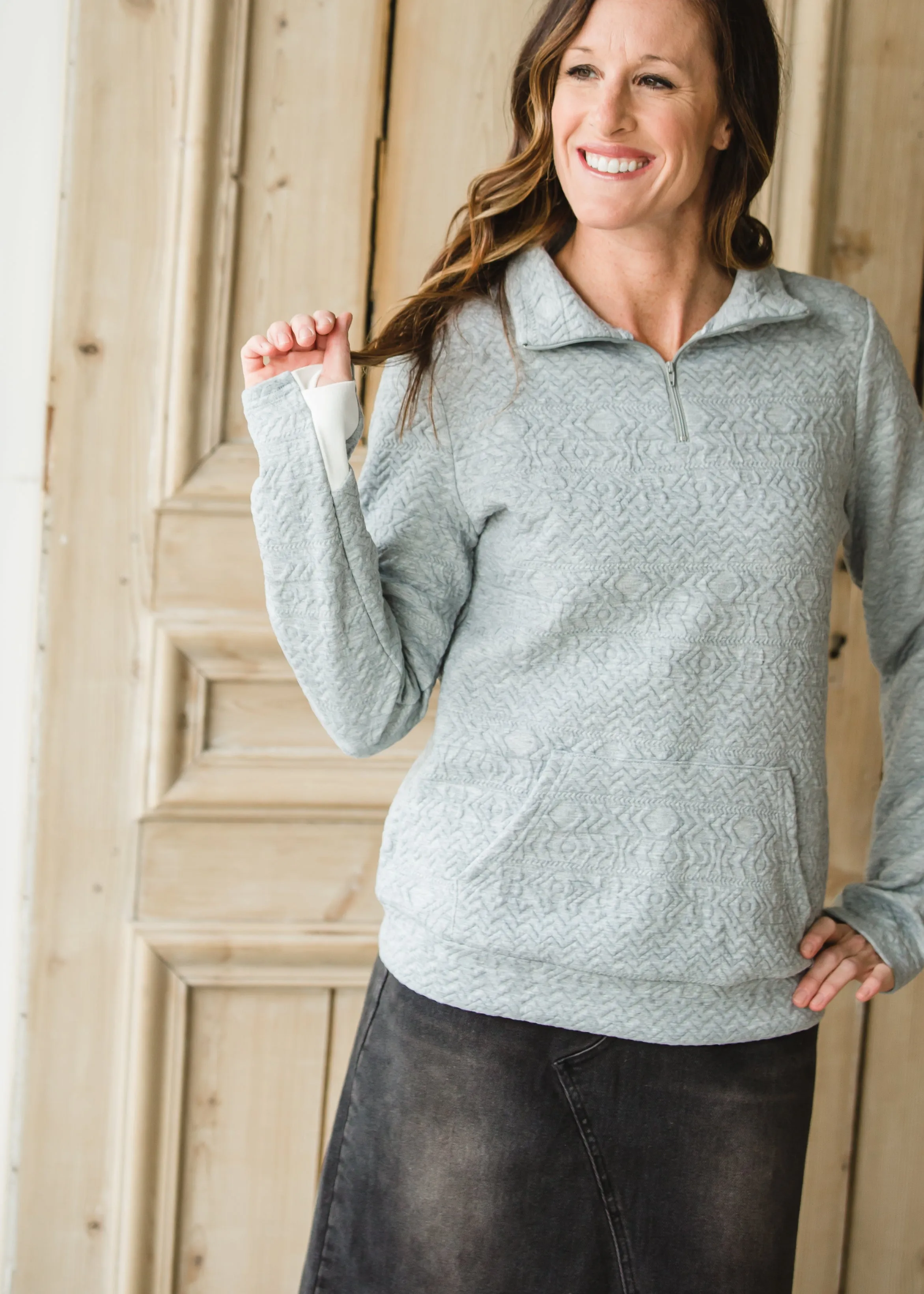 Gray 1/4 Zip Textured Sweater - FINAL SALE