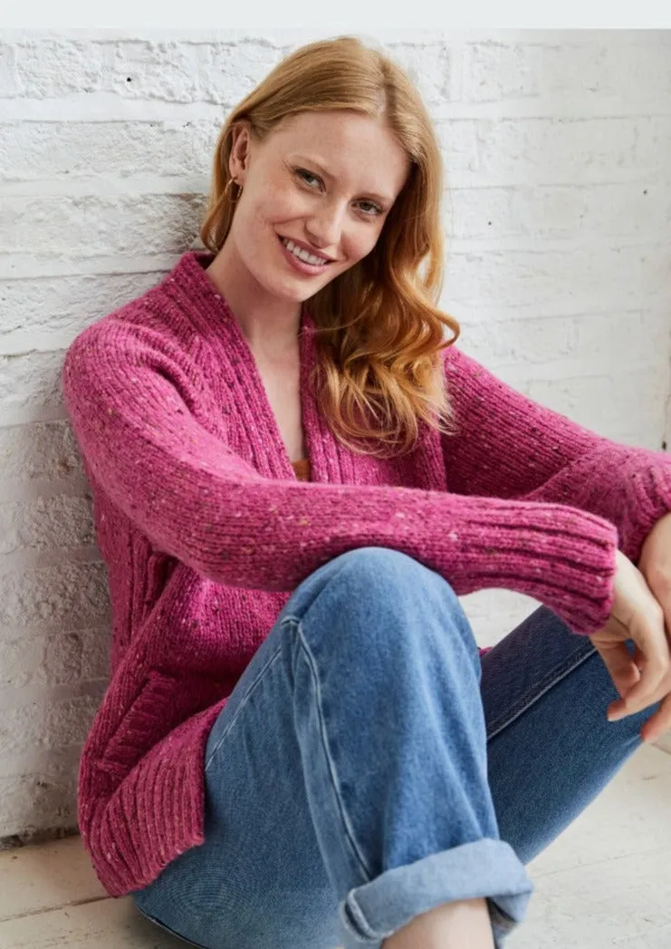 Ladies' Donegal Cardigan with Side Pockets | Pink
