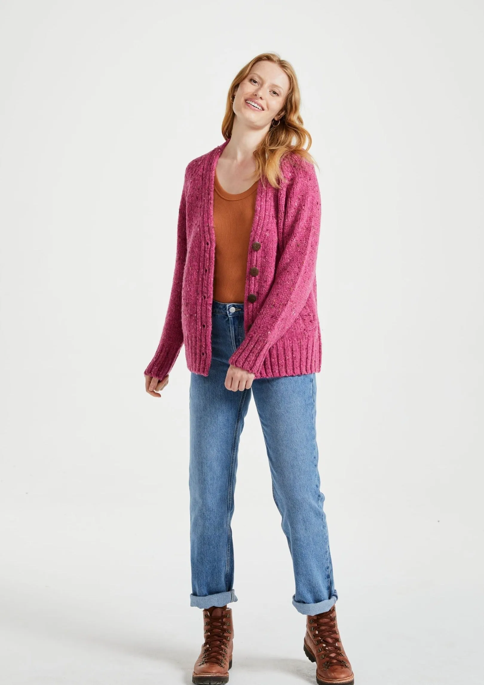 Ladies' Donegal Cardigan with Side Pockets | Pink