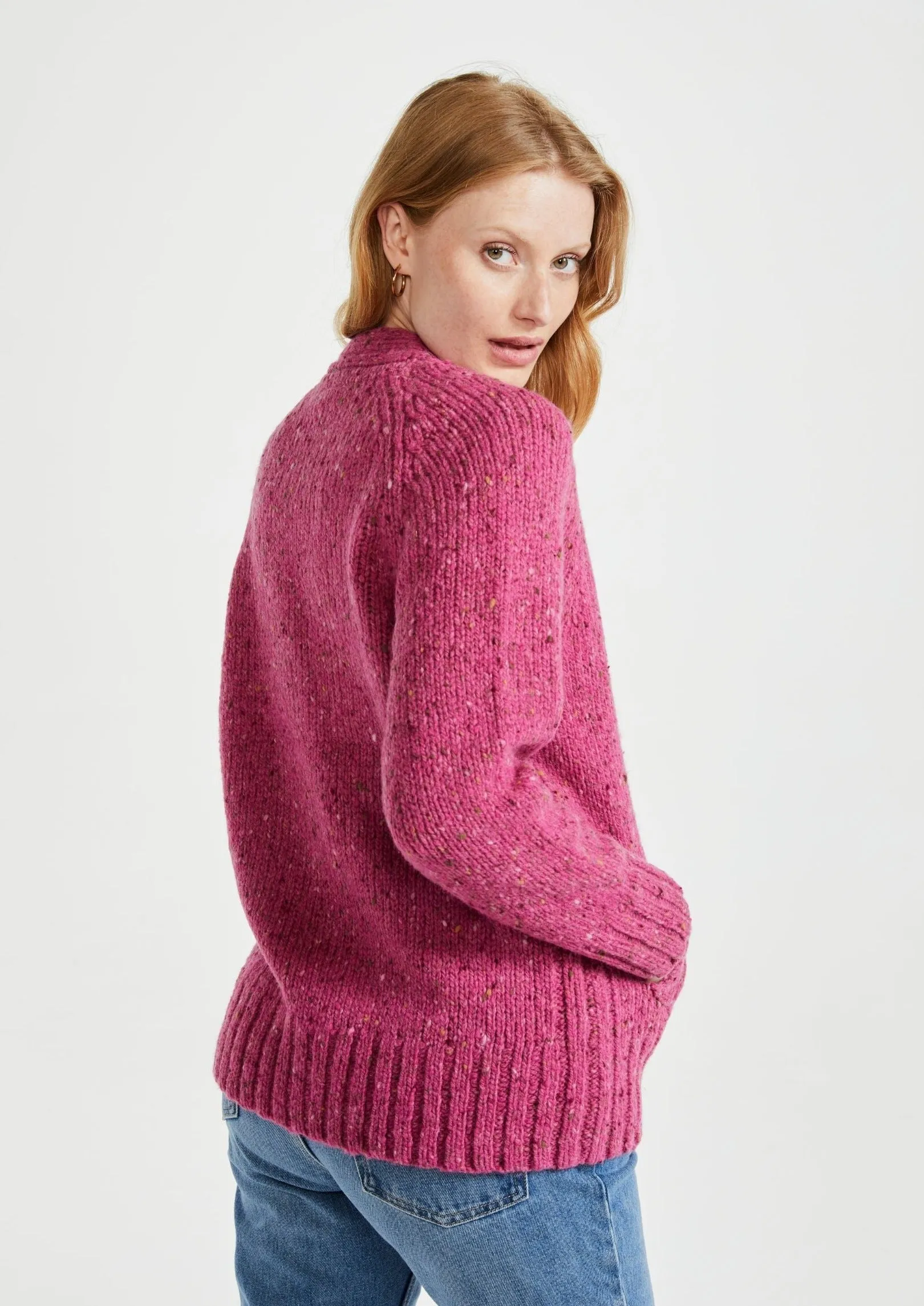 Ladies' Donegal Cardigan with Side Pockets | Pink