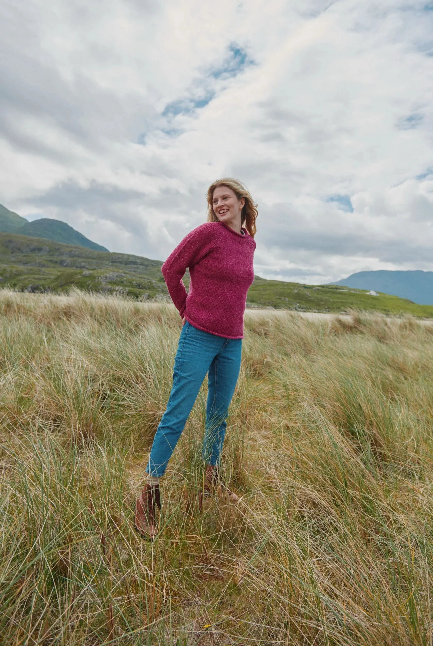 Ladies Donegal Roll Neck Sweater | Pink