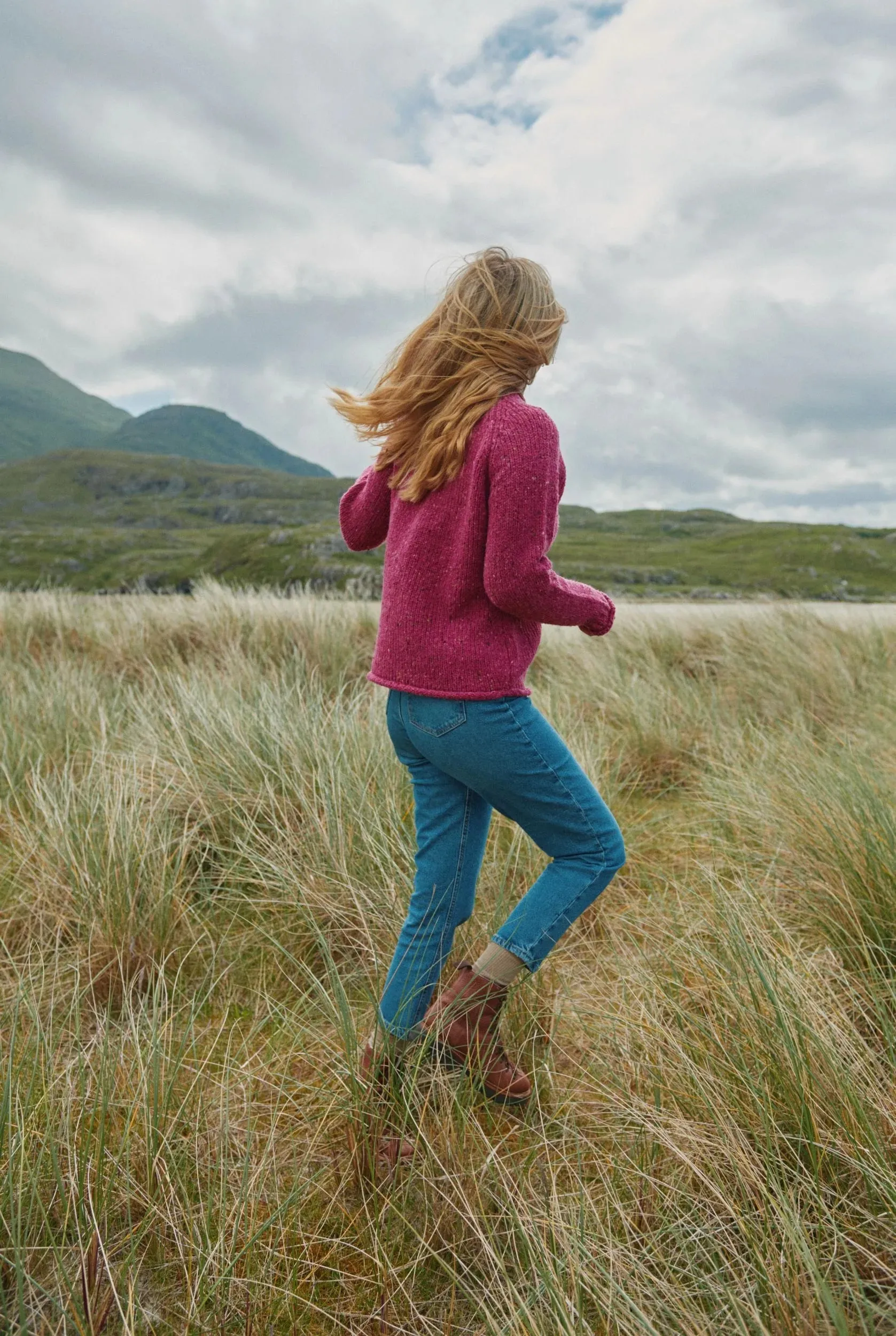 Ladies Donegal Roll Neck Sweater | Pink