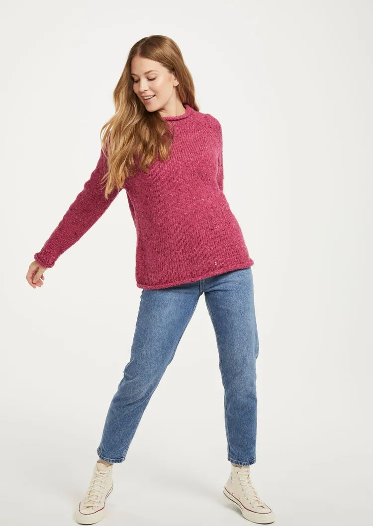Ladies Donegal Roll Neck Sweater | Pink