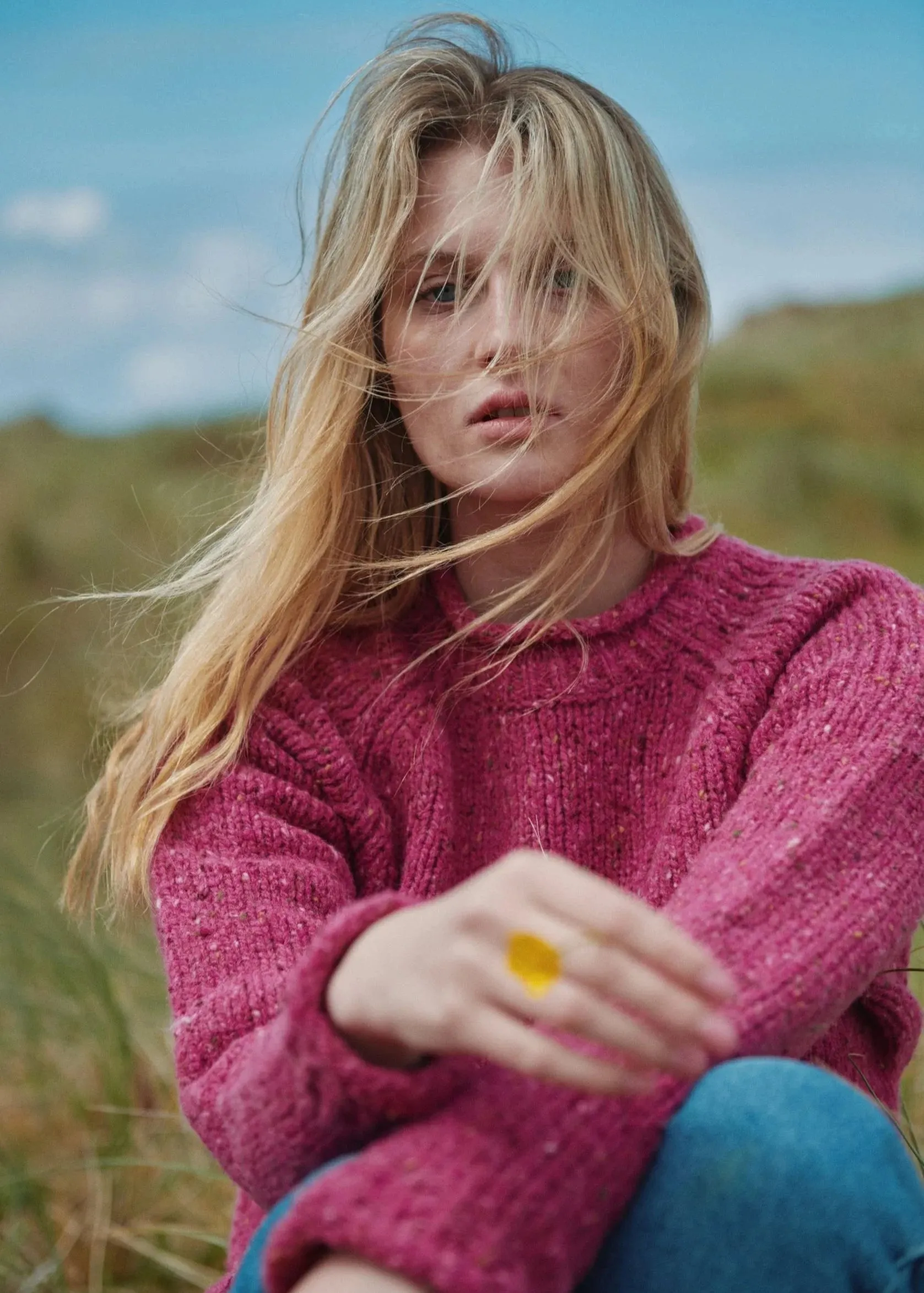 Ladies Donegal Roll Neck Sweater | Pink