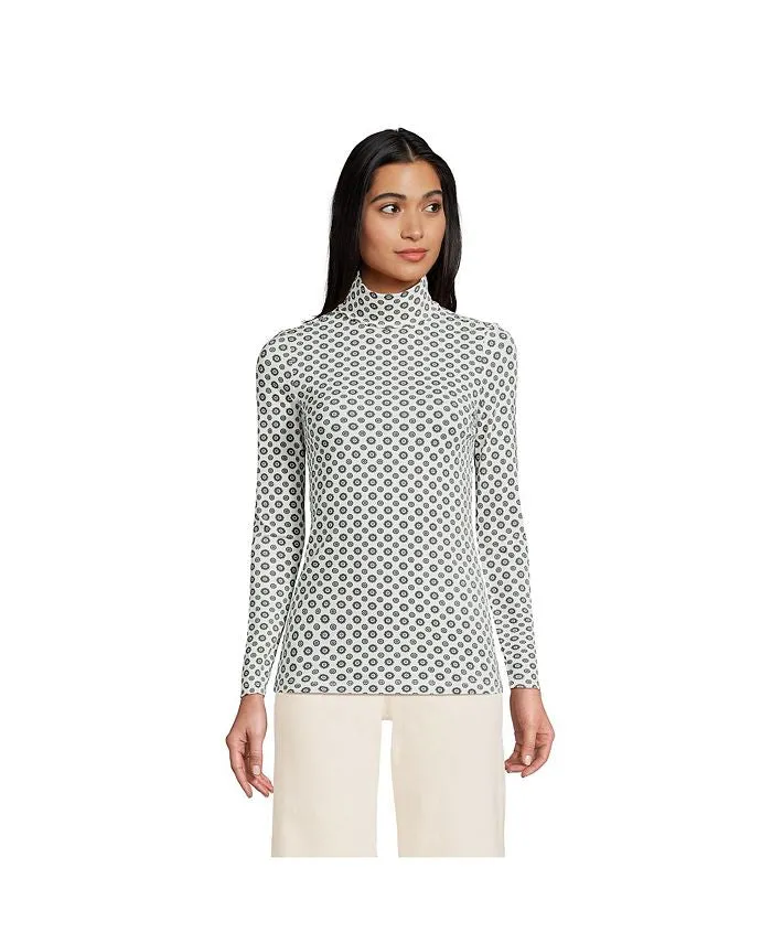 Lands' End Women's Lightweight Long Sleeve Petite Turtleneck color Ivory encircle geo