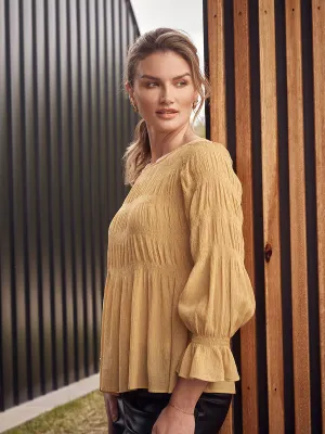 Long Sleeve Pleated Top