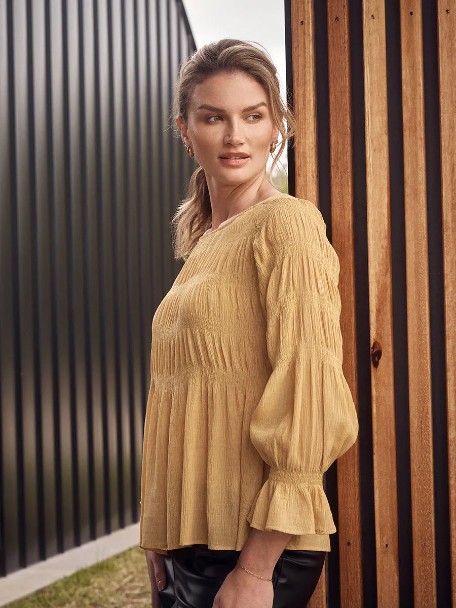 Long Sleeve Pleated Top
