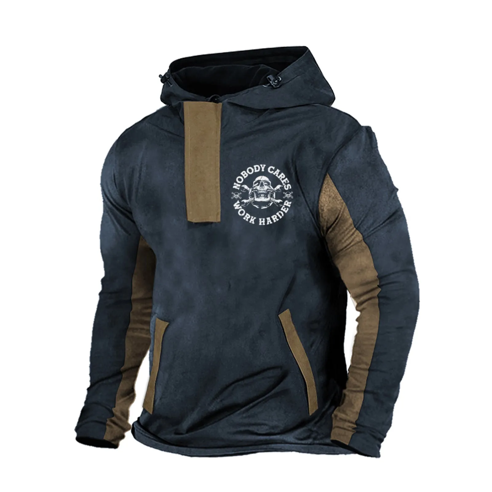 NOBODY CARES WORK HARDER COLOR BLOCK GRAPHIC POCKET HOODIE