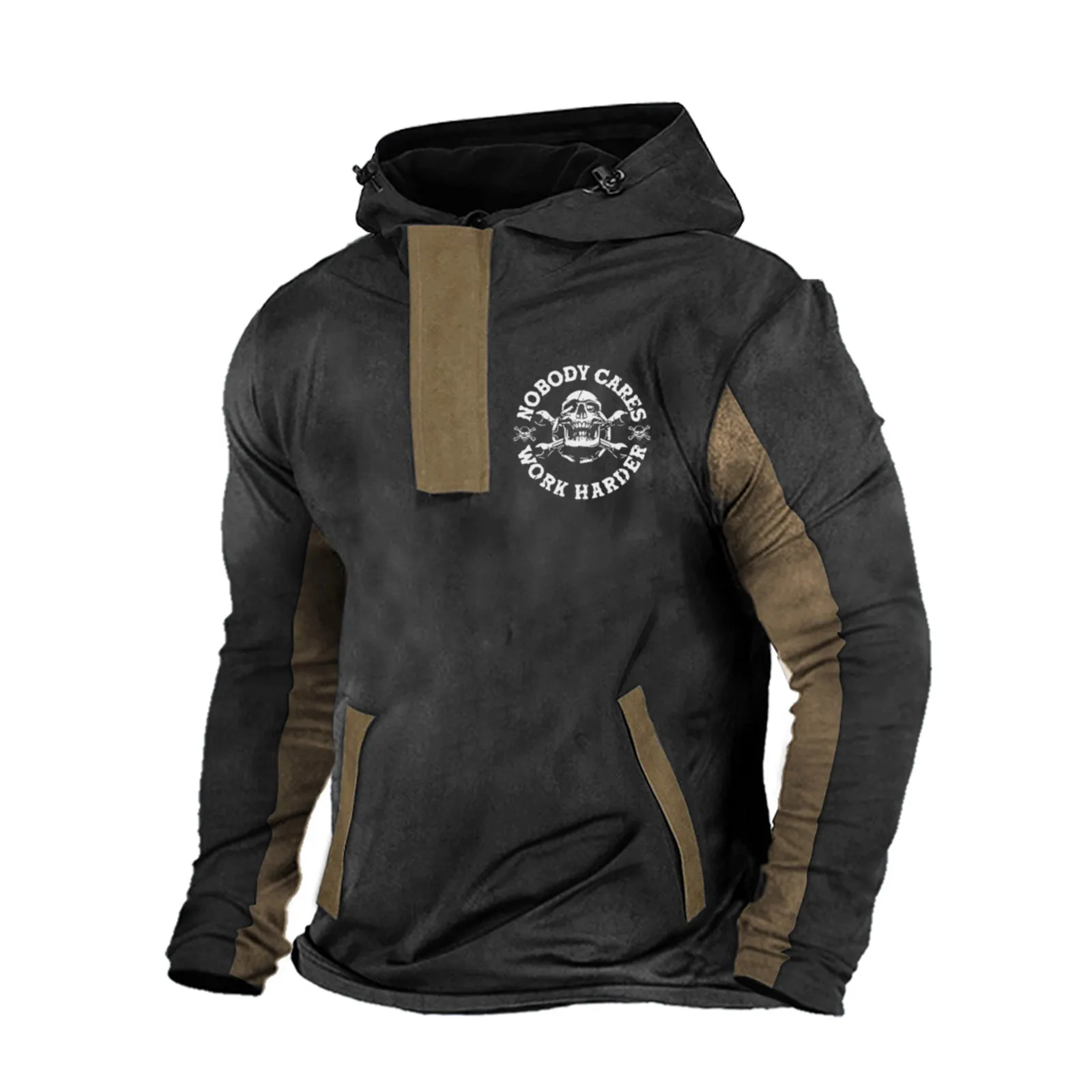 NOBODY CARES WORK HARDER COLOR BLOCK GRAPHIC POCKET HOODIE