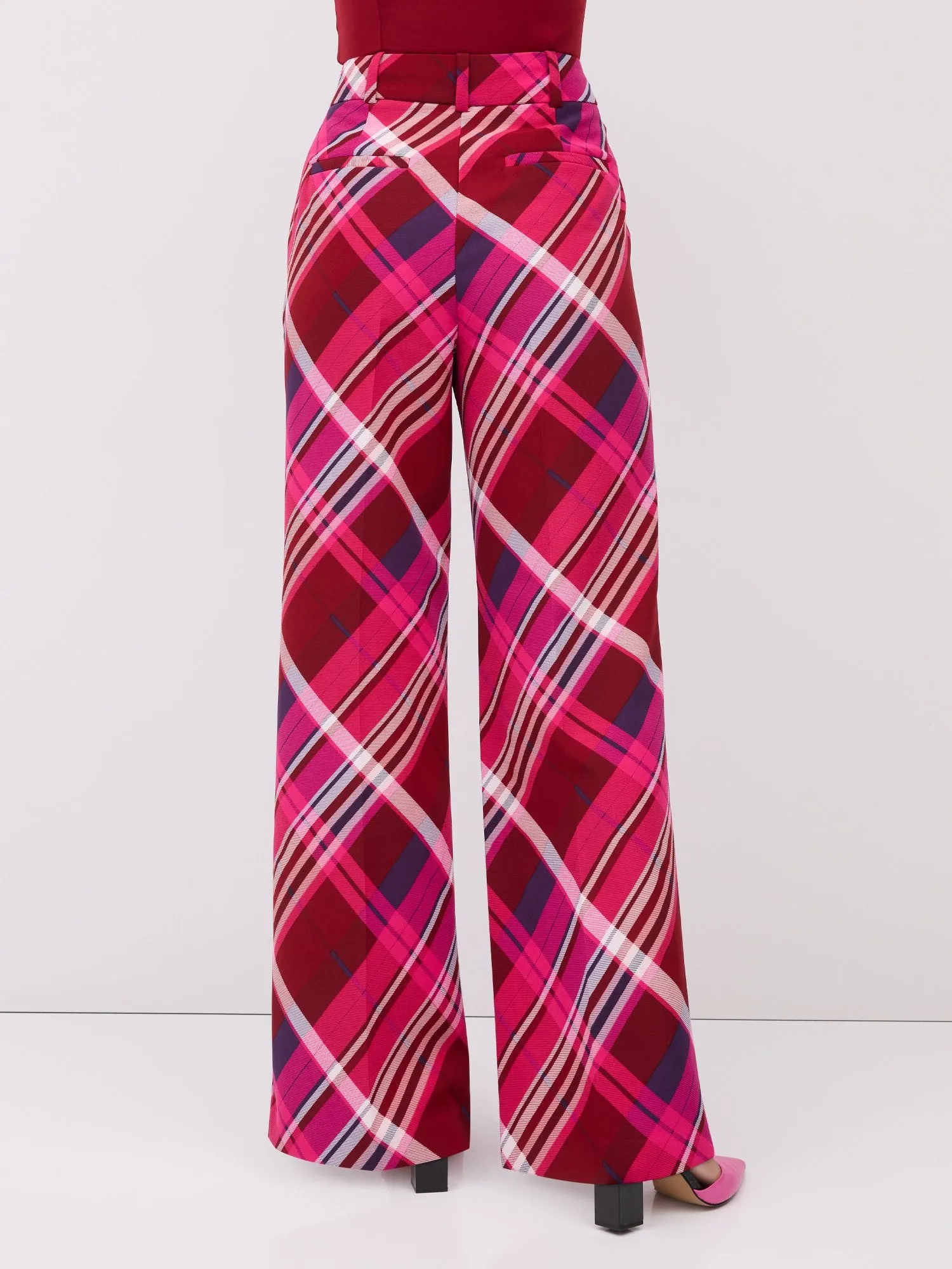 Plaid Pleated High-Waisted Wide-Leg Pant