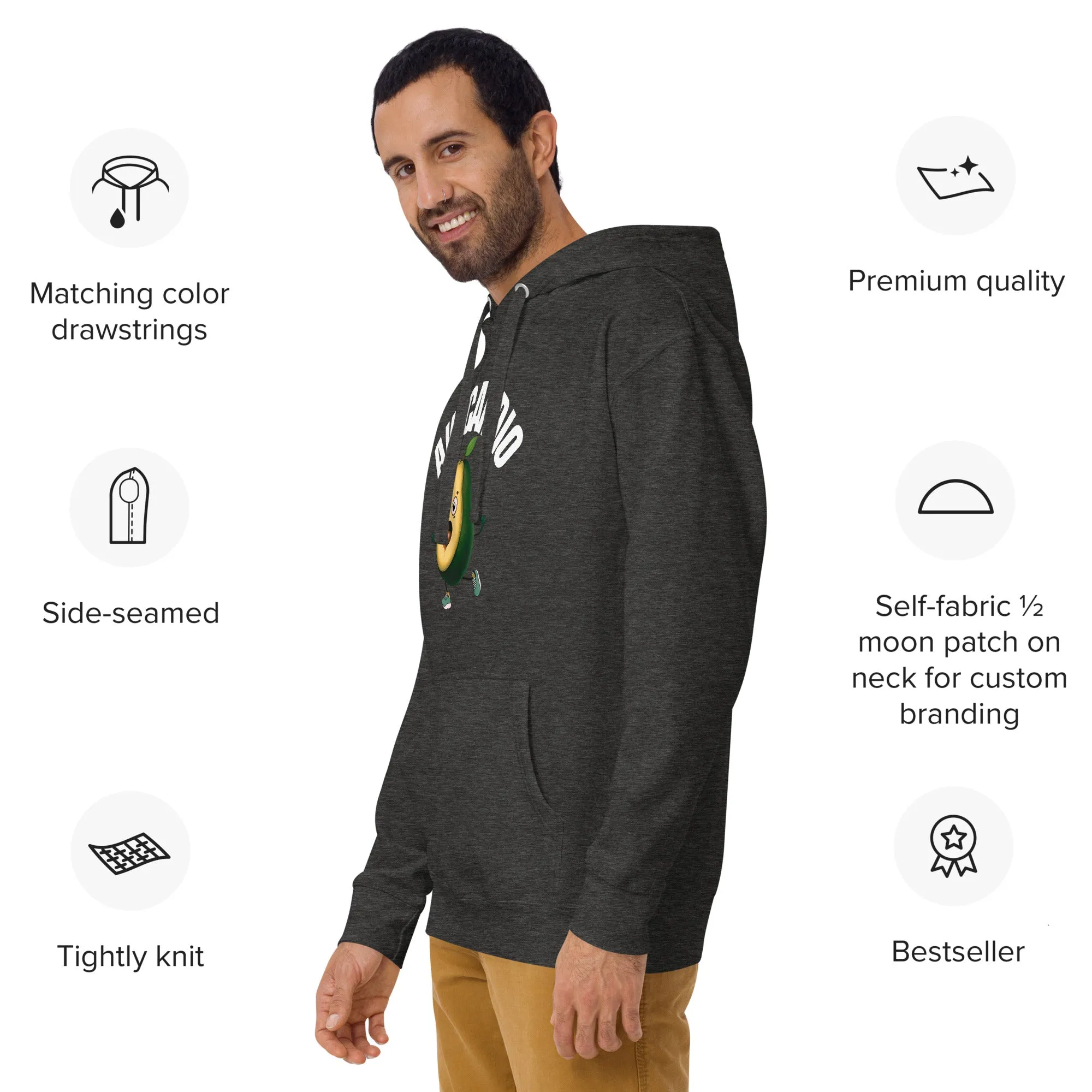 "Avocardio" Unisex Hoodie White Text Avocado by Dumbbells and Hotels