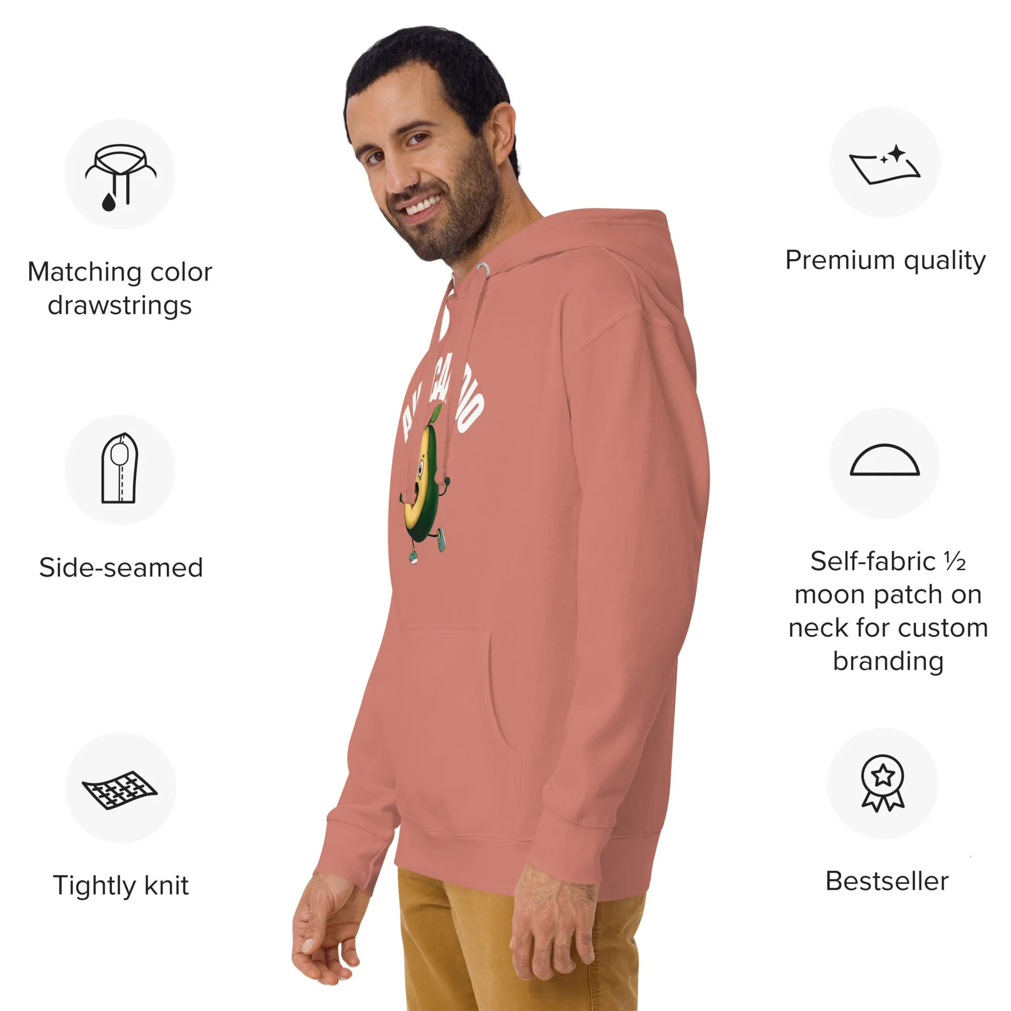 "Avocardio" Unisex Hoodie White Text Avocado by Dumbbells and Hotels