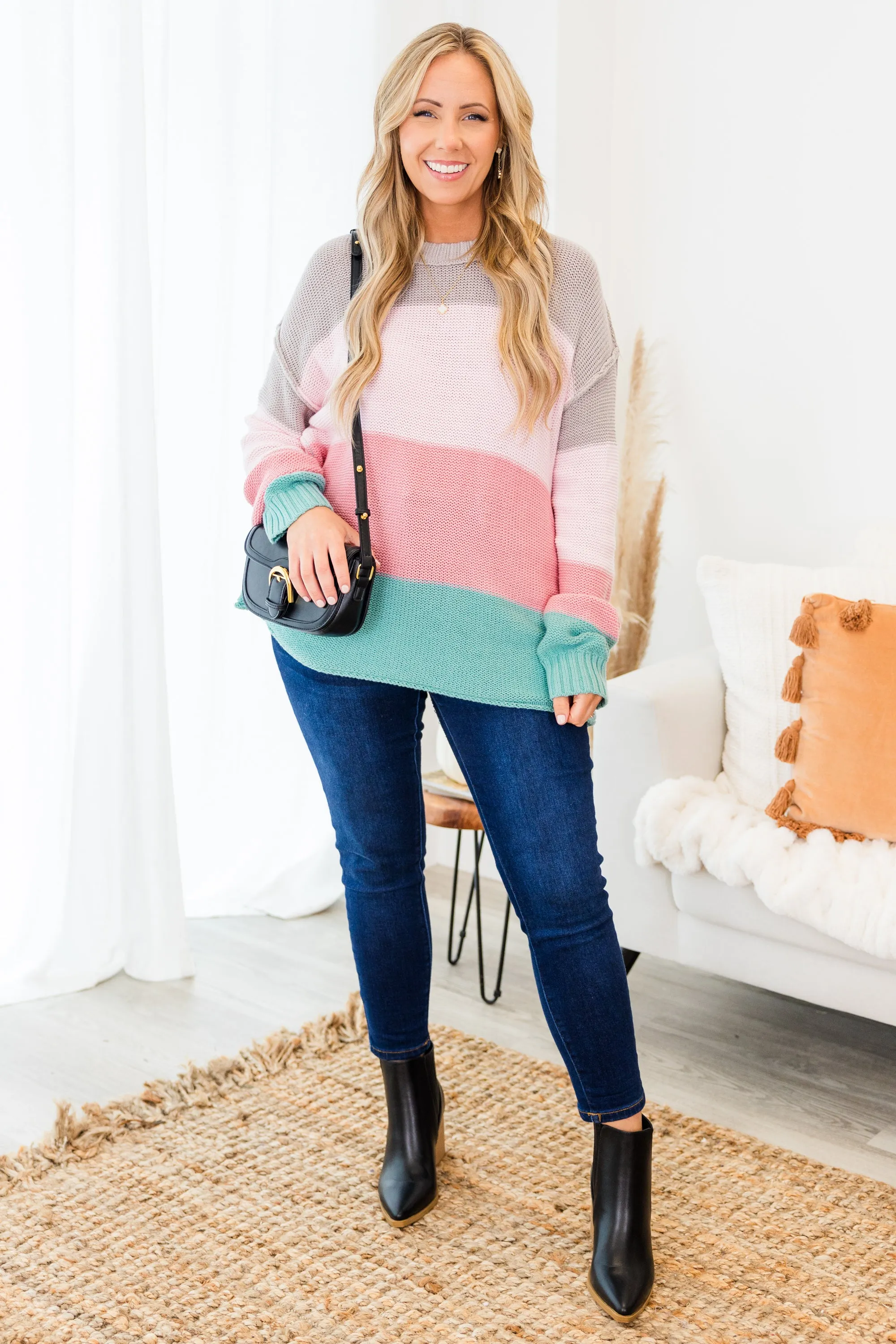 Soft Hues Sweater, Blush-Sage