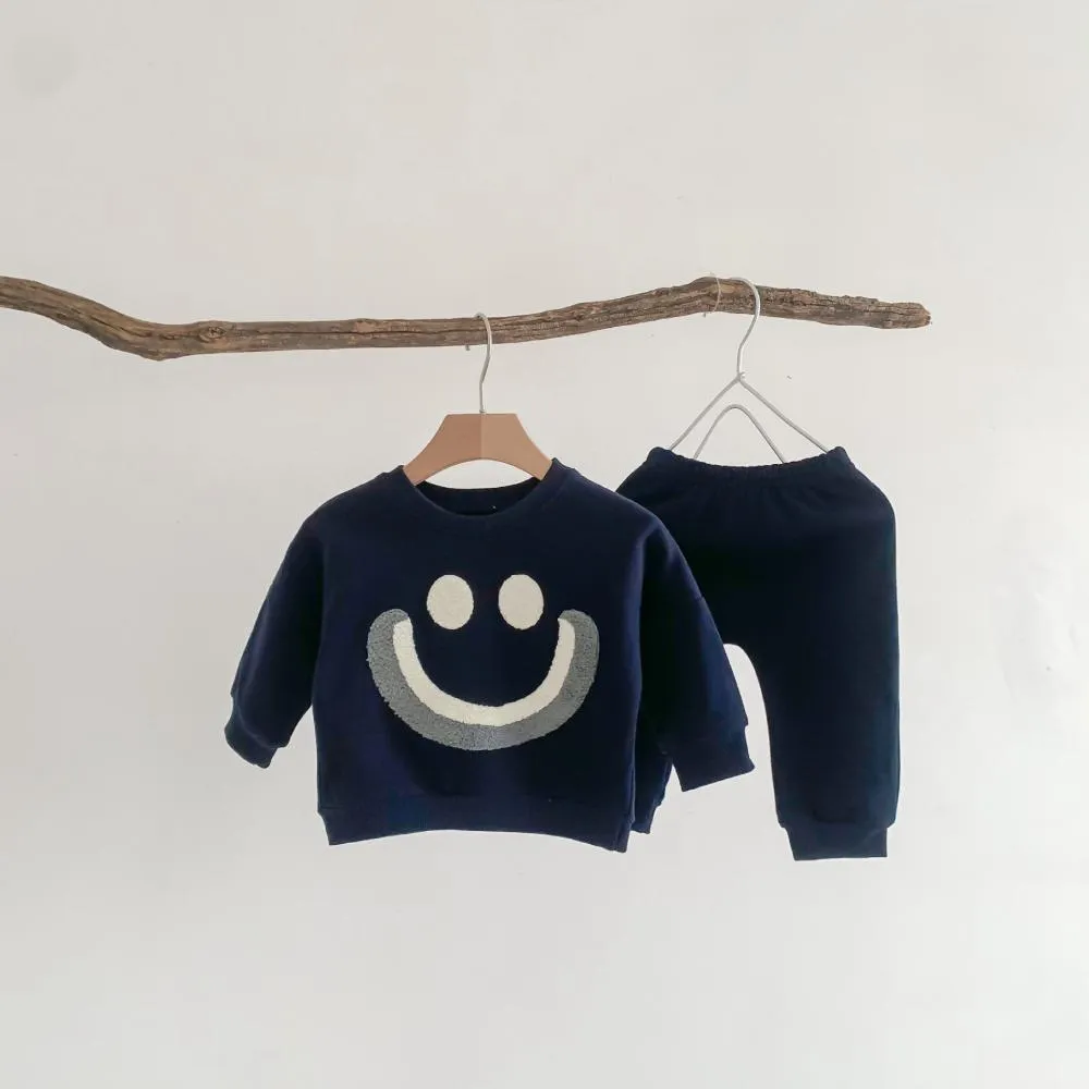 Spring And Autumn Cartoon Baby Fashion Smiling Face Rainbow Long Sleeve Vests Pants Suit Wholesale