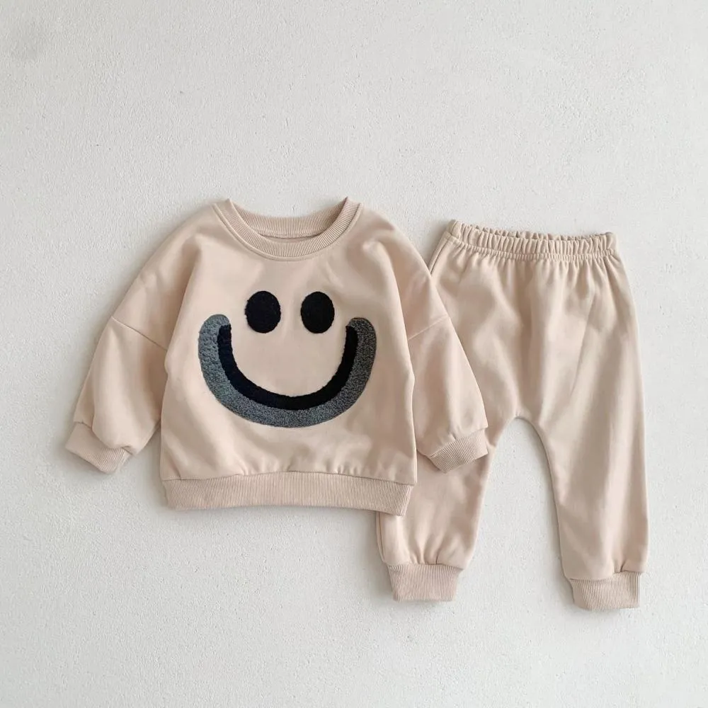 Spring And Autumn Cartoon Baby Fashion Smiling Face Rainbow Long Sleeve Vests Pants Suit Wholesale
