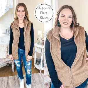 Up North Zip Up Wubby Vest with Pockets in Mocha Brown