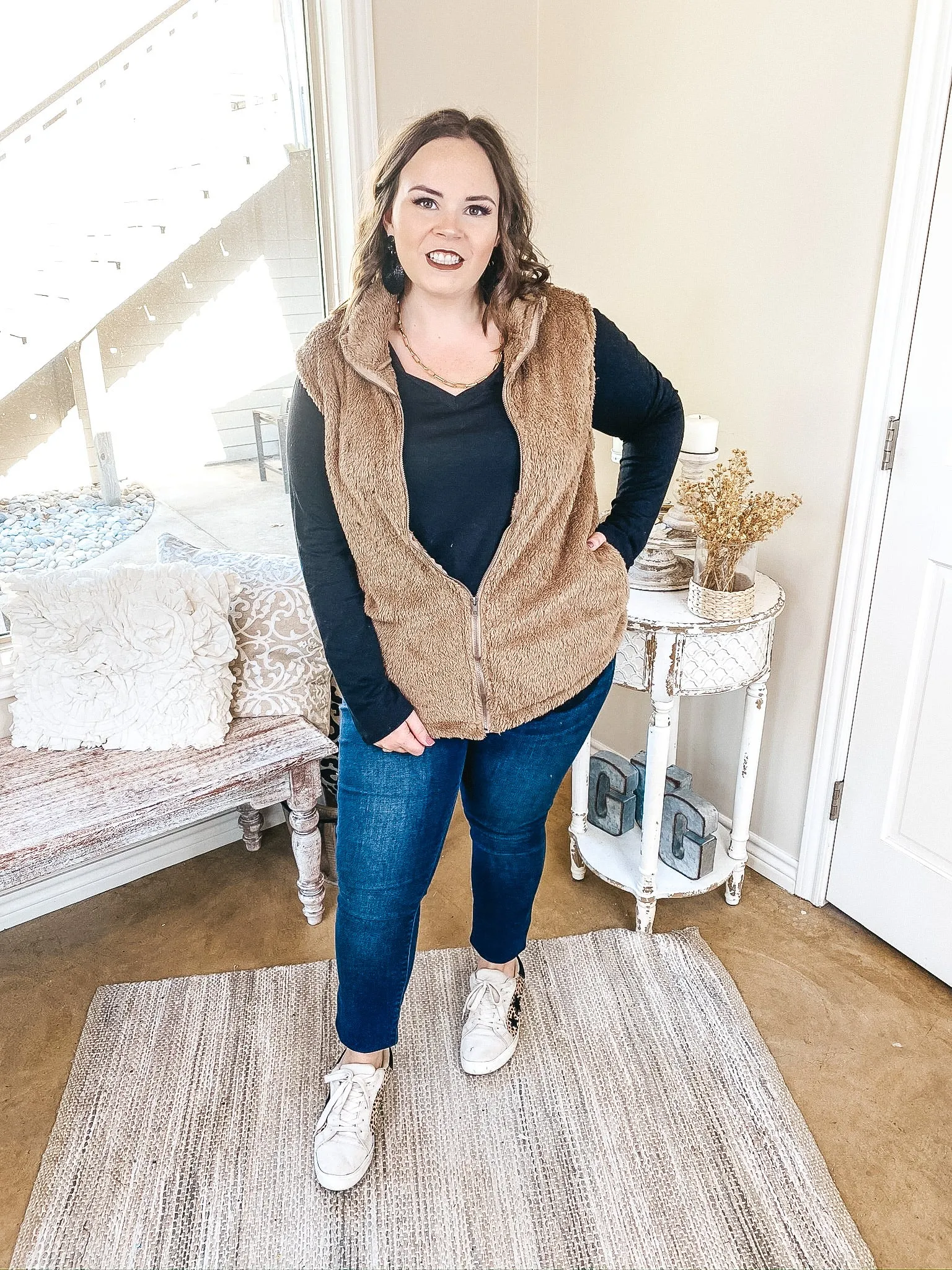 Up North Zip Up Wubby Vest with Pockets in Mocha Brown