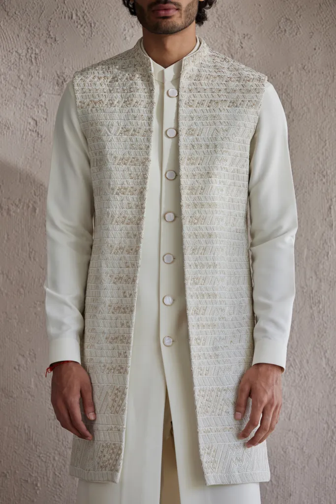 Venice Ivory Nehru Jacket (Heavy)