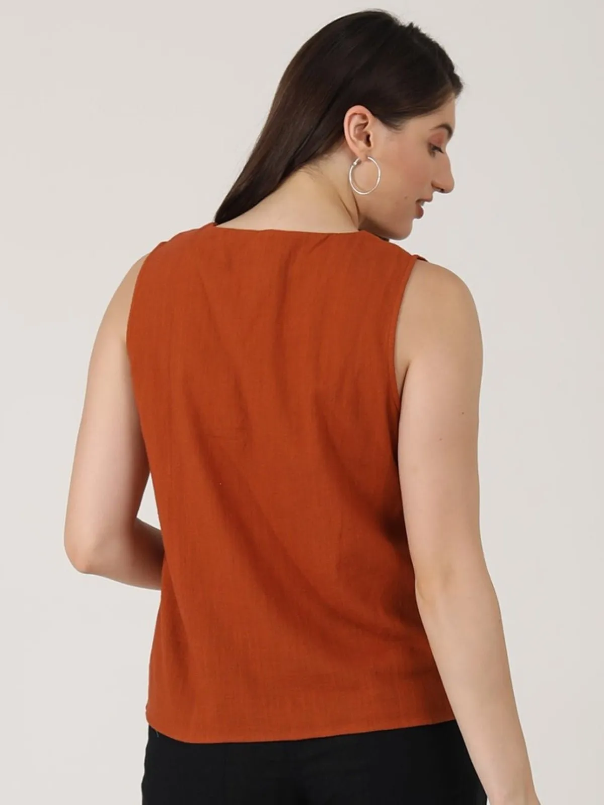 Women  Solid Organic Cotton Sleeveless V-Neck Top