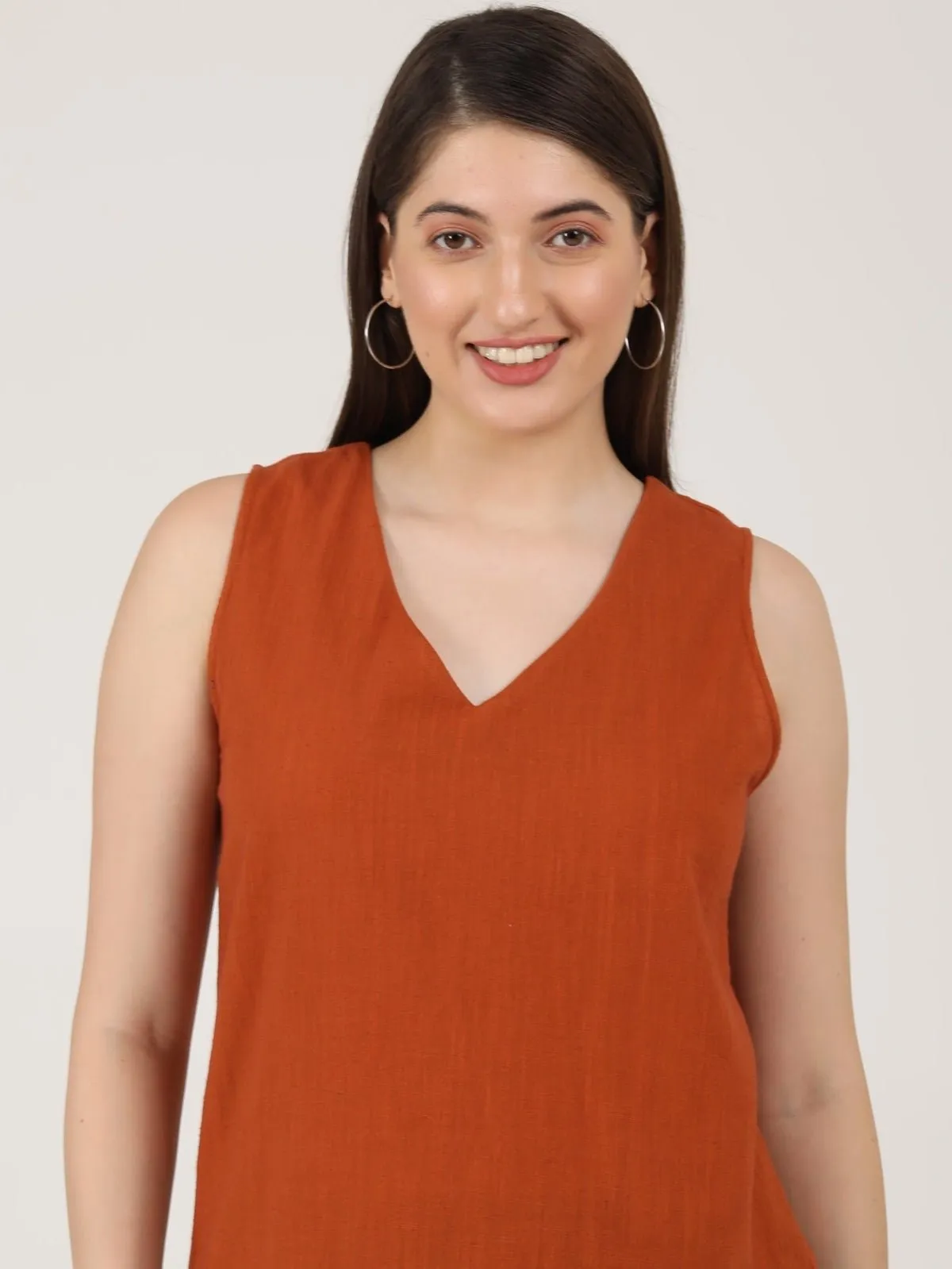 Women  Solid Organic Cotton Sleeveless V-Neck Top