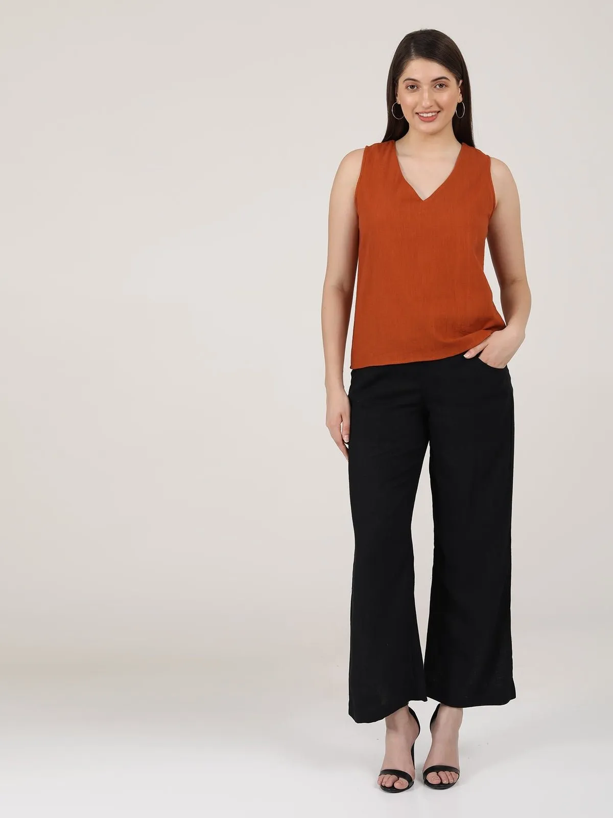 Women  Solid Organic Cotton Sleeveless V-Neck Top