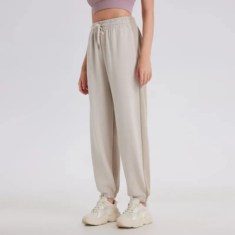 Women's Colored Pure Cotton Sports Pants, Casual Pants, Tie Feet Closure, Harlan Wei Pants, Spring, Autumn, Winter, New, 2023