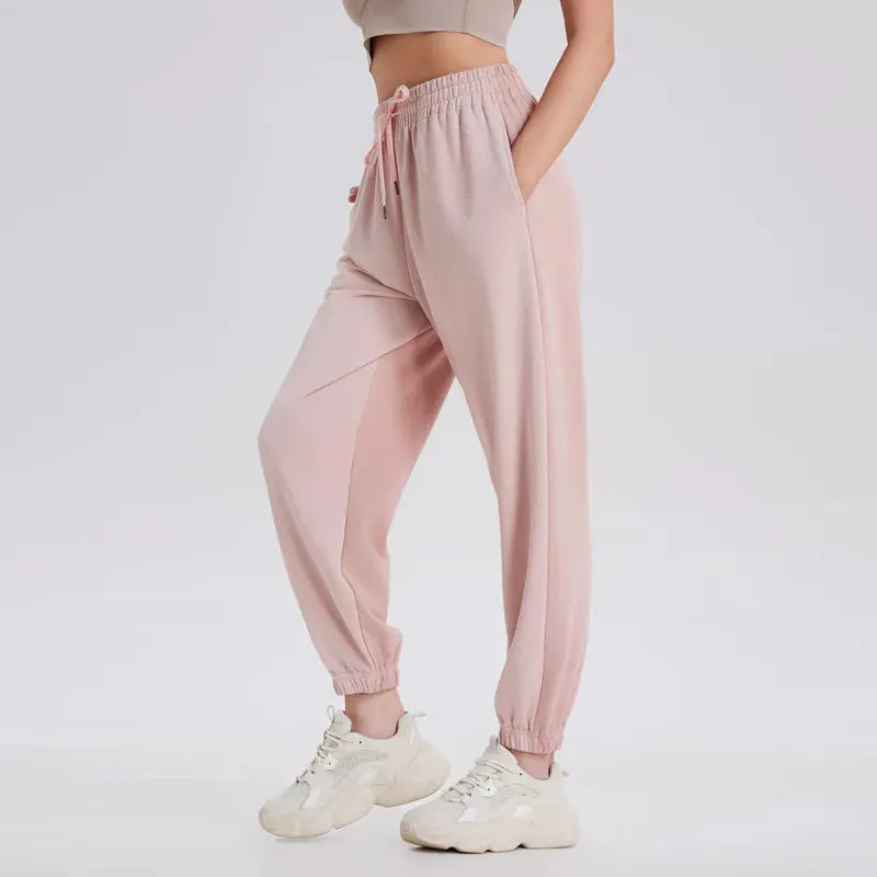 Women's Colored Pure Cotton Sports Pants, Casual Pants, Tie Feet Closure, Harlan Wei Pants, Spring, Autumn, Winter, New, 2023