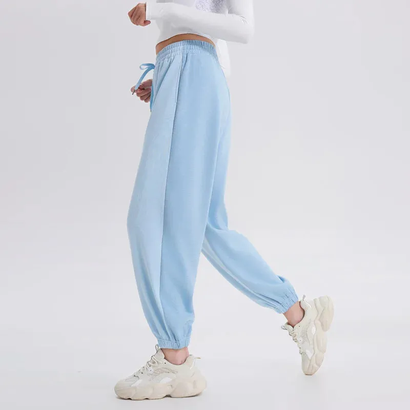 Women's Colored Pure Cotton Sports Pants, Casual Pants, Tie Feet Closure, Harlan Wei Pants, Spring, Autumn, Winter, New, 2023