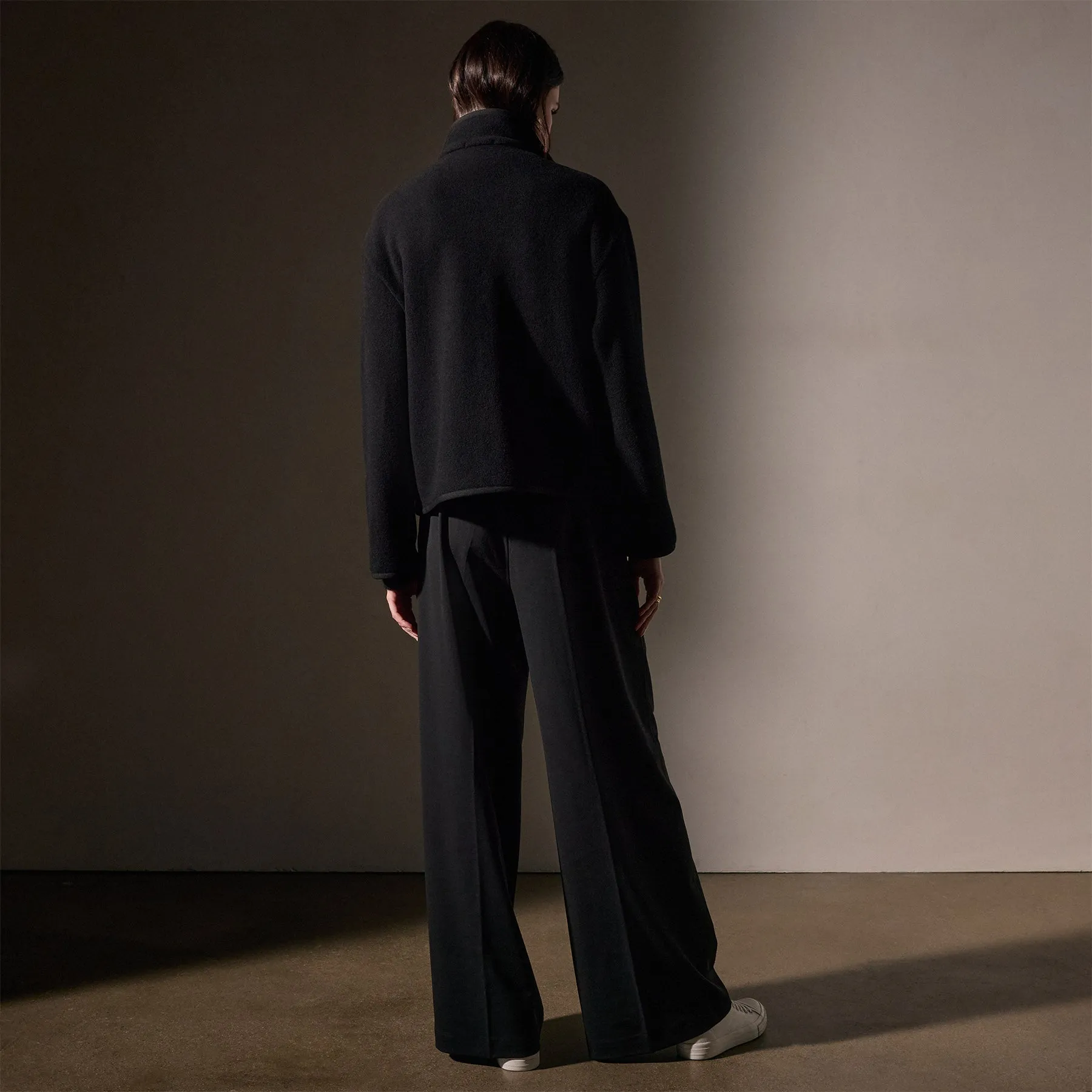 Wool Jersey Zip Up Jacket - Black