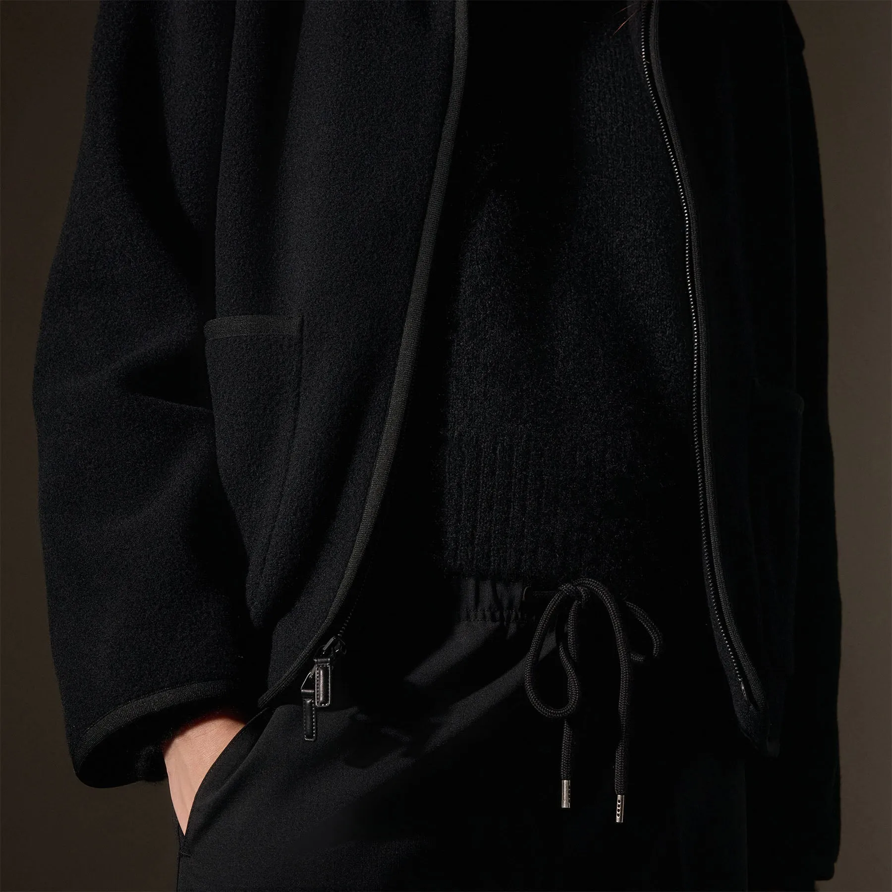 Wool Jersey Zip Up Jacket - Black