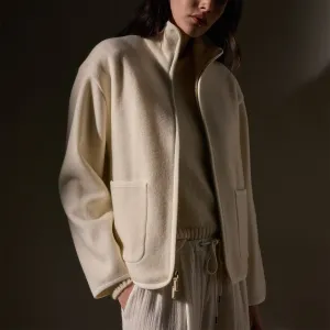 Wool Jersey Zip Up Jacket - Ivory