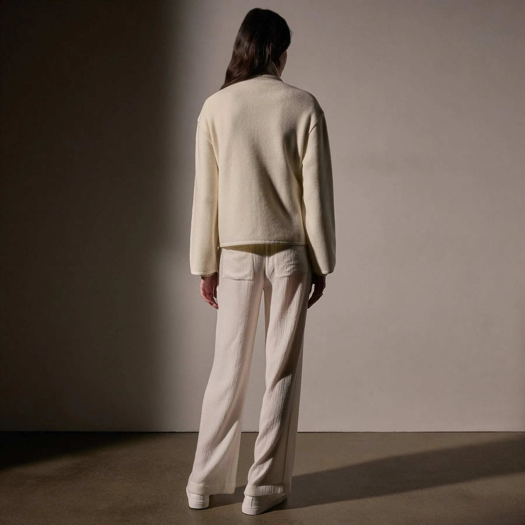 Wool Jersey Zip Up Jacket - Ivory