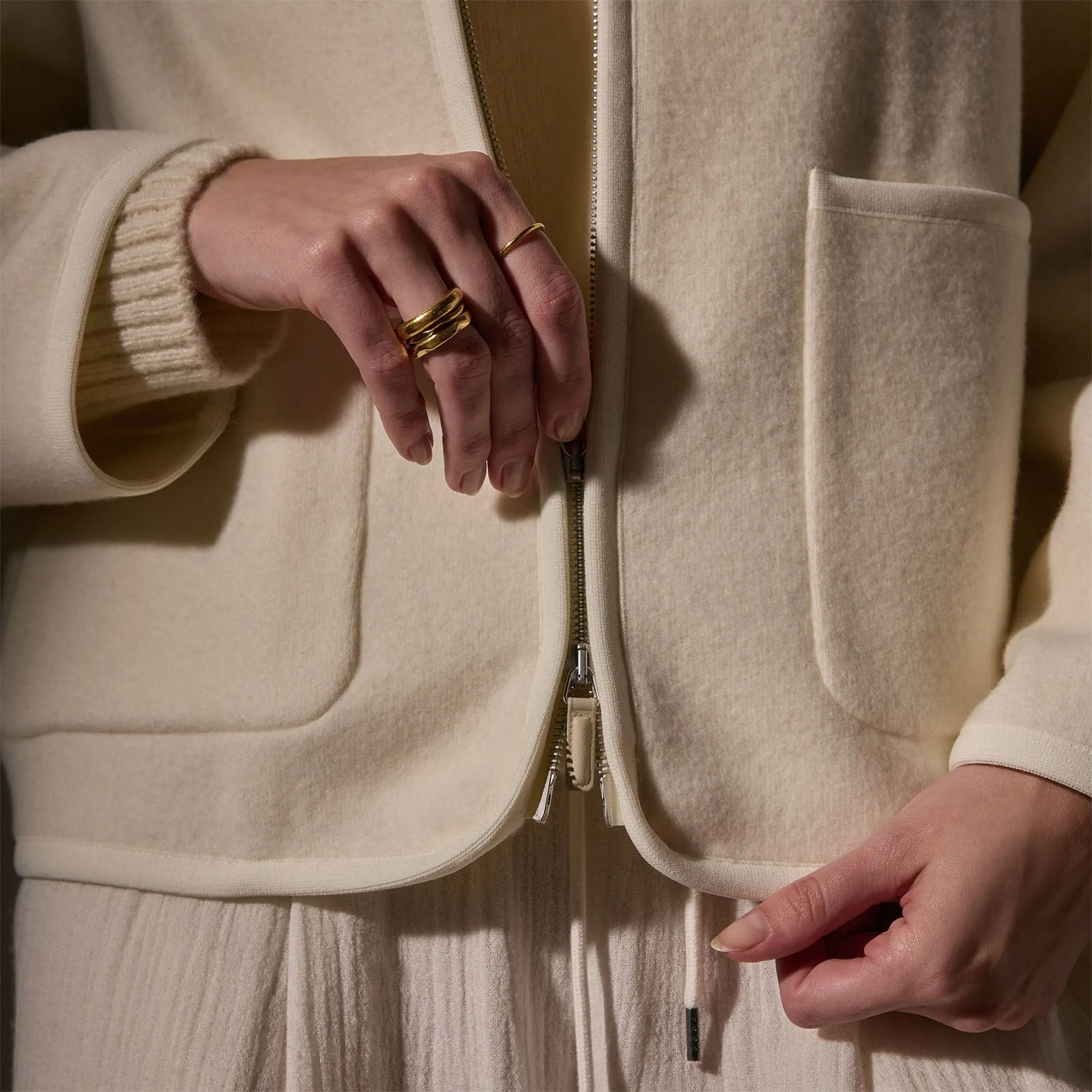 Wool Jersey Zip Up Jacket - Ivory