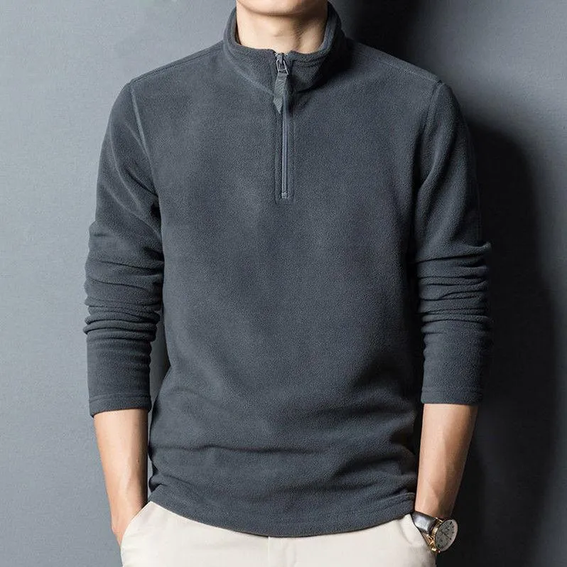 xiangtuibao Reversible Fleece Keep Warm Zipper Half Height Collar Solid Sporting Fashion Man Sweatshirt Pullover Grey Long Sleeve Male Coat